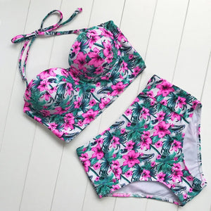 2019 Floral Print High Waist Bikinis