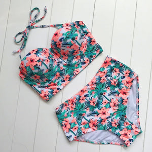 2019 Floral Print High Waist Bikinis