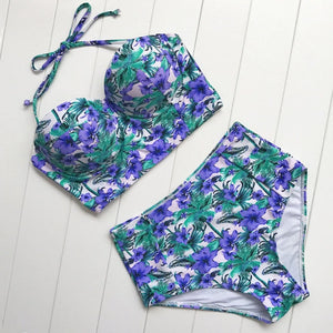 2019 Floral Print High Waist Bikinis