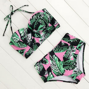 2019 Floral Print High Waist Bikinis