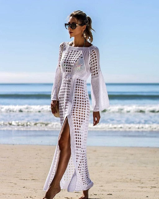Crochet White Knitted Beach Pareos