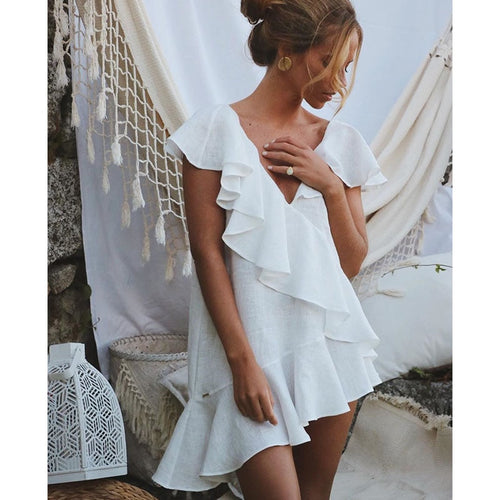White Ruffle Beach Dress